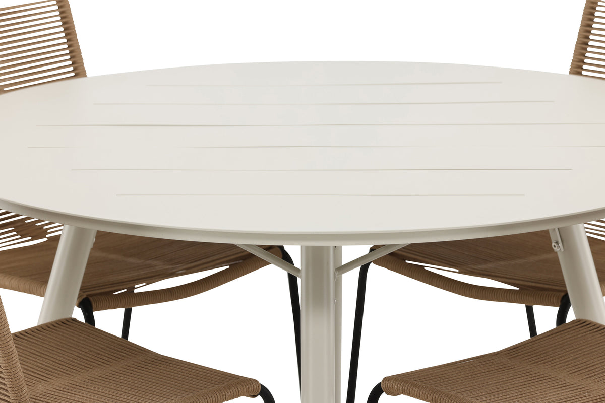 Lina Matbord med Lindos Stolarna – Bord: ⌀120 Stol: 59x86x57