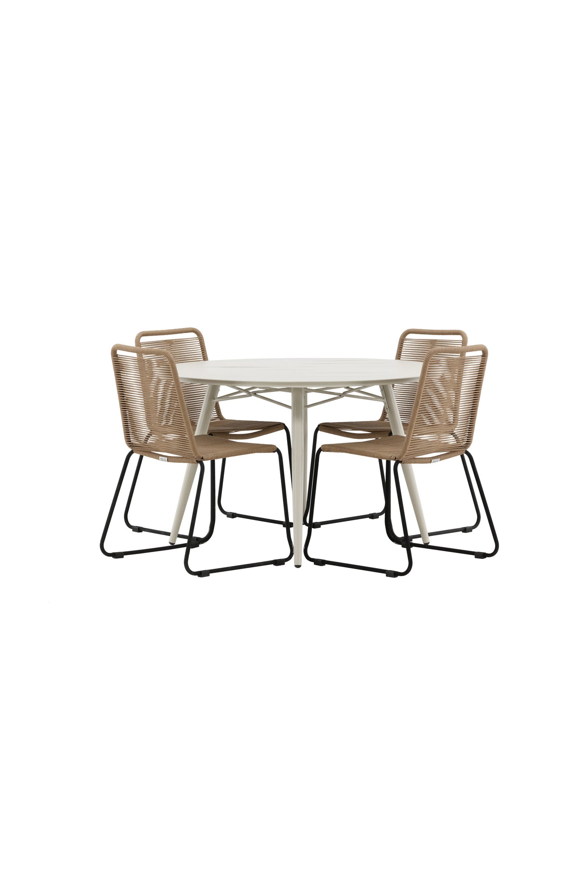 Lina Matbord med Lindos Stolarna – Bord: ⌀120 Stol: 59x86x57