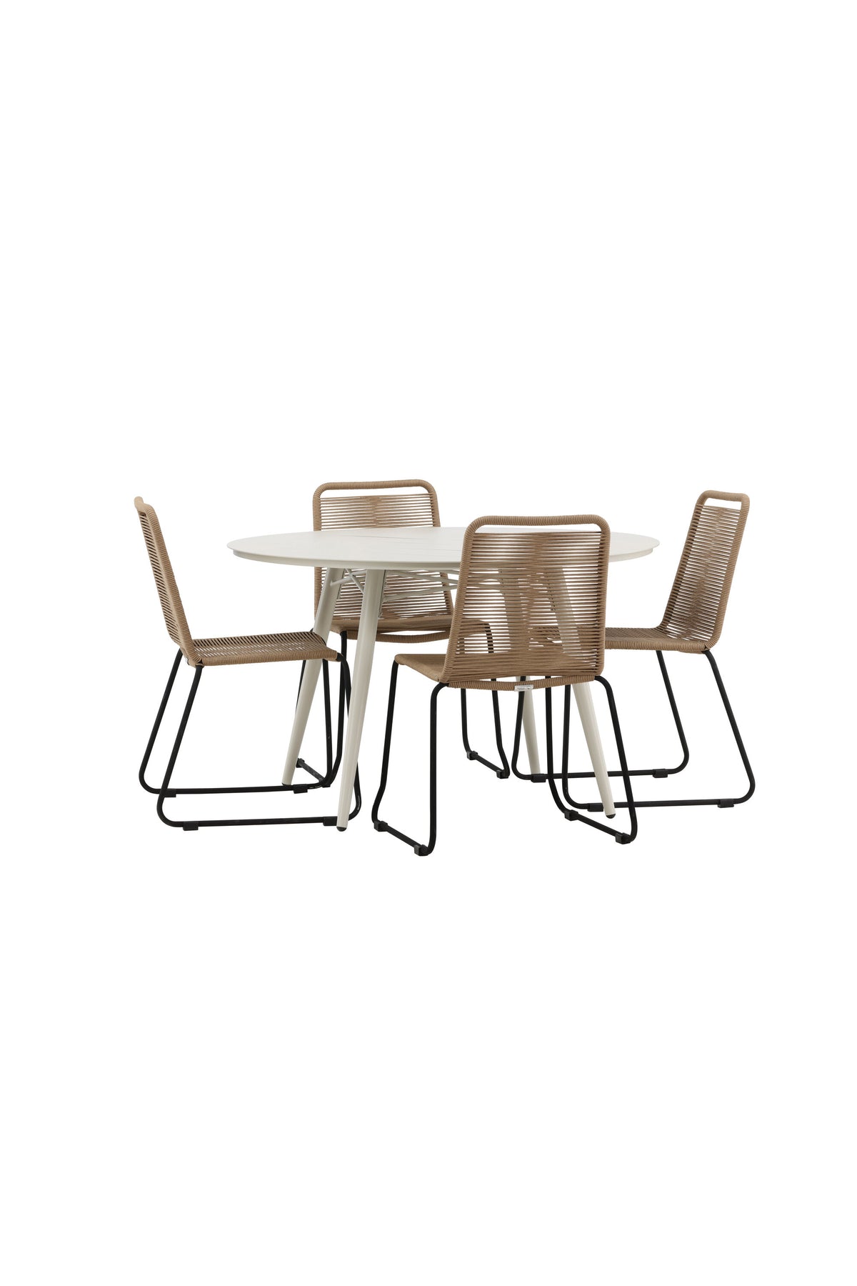 Lina Matbord med Lindos Stolarna – Bord: ⌀120 Stol: 59x86x57