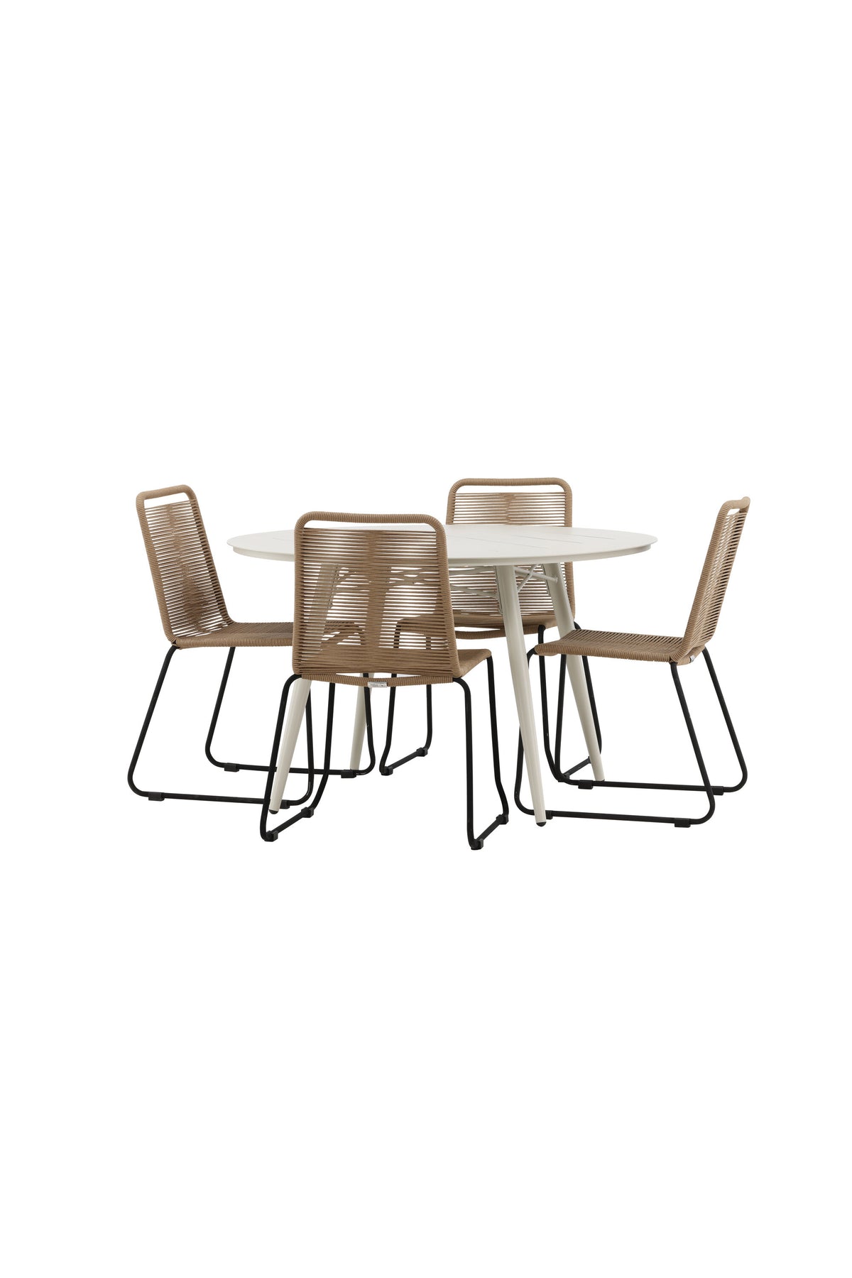 Lina Matbord med Lindos Stolarna – Bord: ⌀120 Stol: 59x86x57