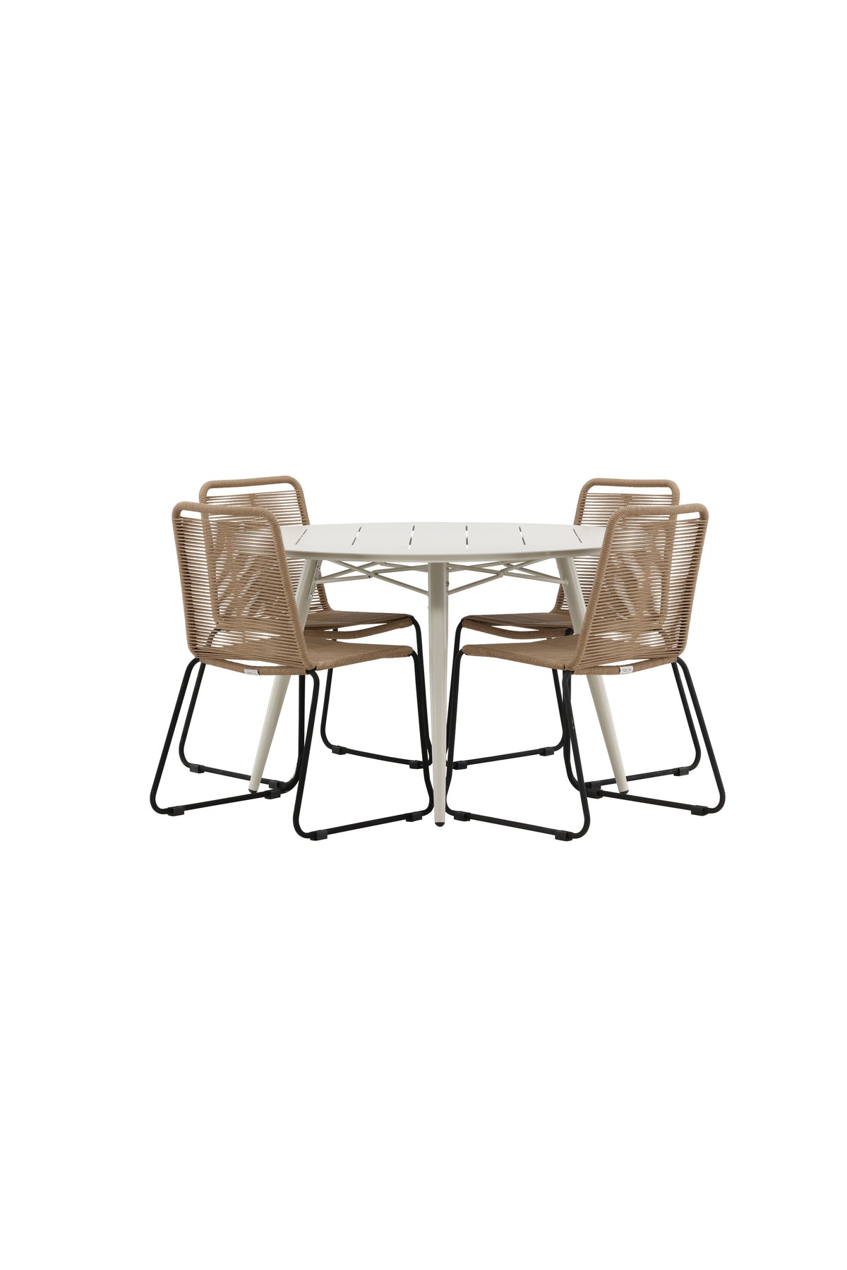 Lina Matbord med Lindos Stolarna – Bord: ⌀120 Stol: 59x86x57