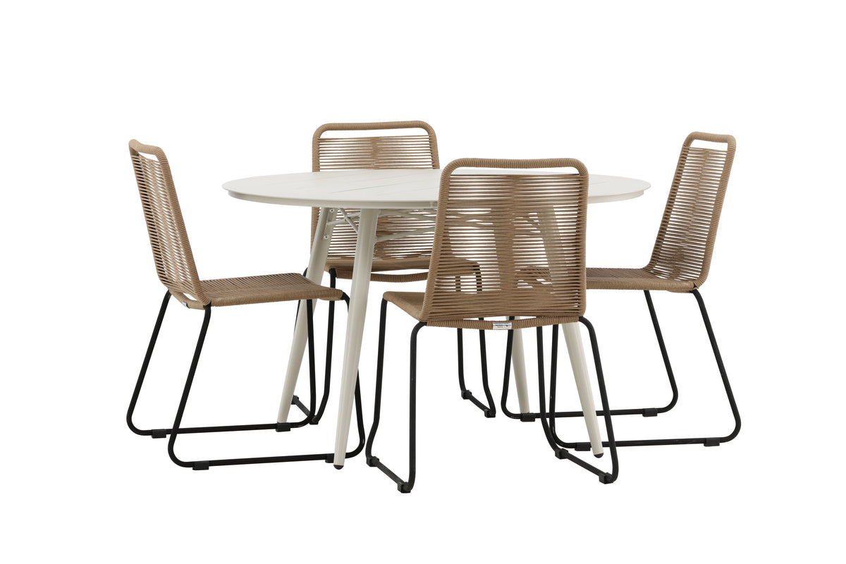 Lina Matbord med Lindos Stolarna – Bord: ⌀120 Stol: 59x86x57