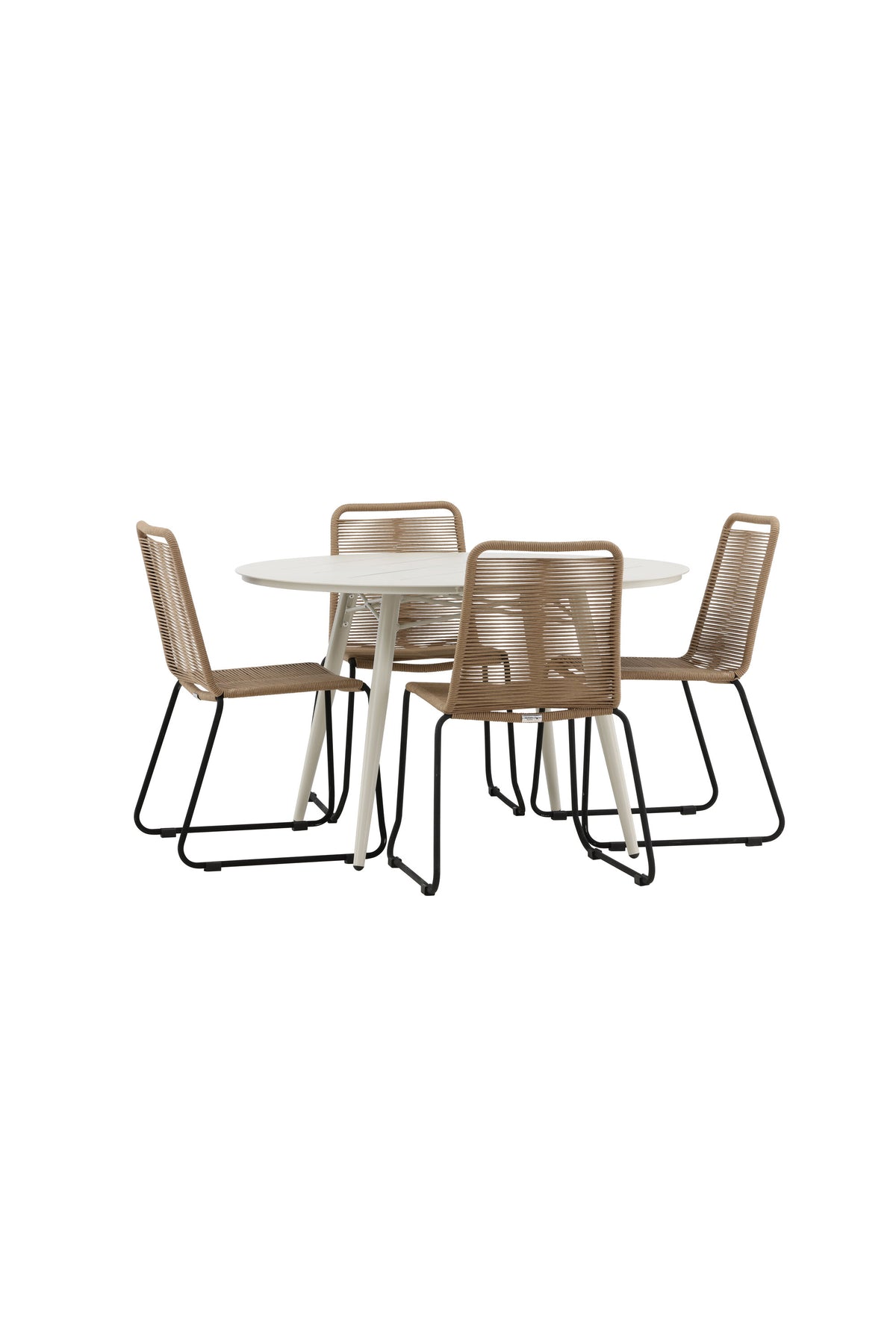 Lina Matbord med Lindos Stolarna – Bord: ⌀120 Stol: 59x86x57