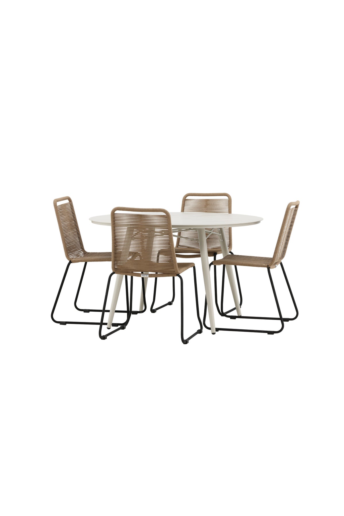 Lina Matbord med Lindos Stolarna – Bord: ⌀120 Stol: 59x86x57