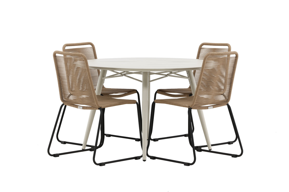 Lina Matbord med Lindos Stolarna – Bord: ⌀120 Stol: 59x86x57