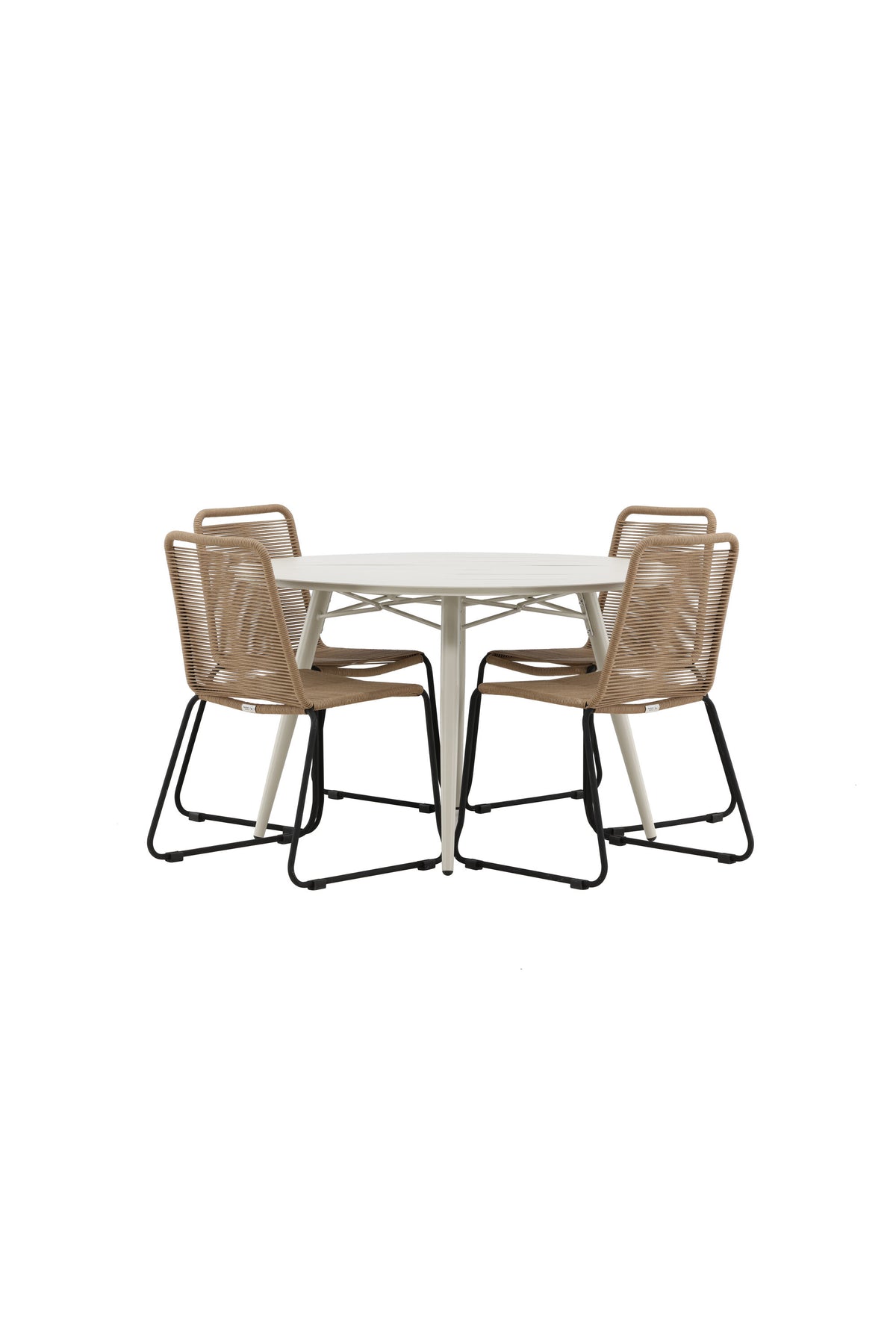 Lina Matbord med Lindos Stolarna – Bord: ⌀120 Stol: 59x86x57