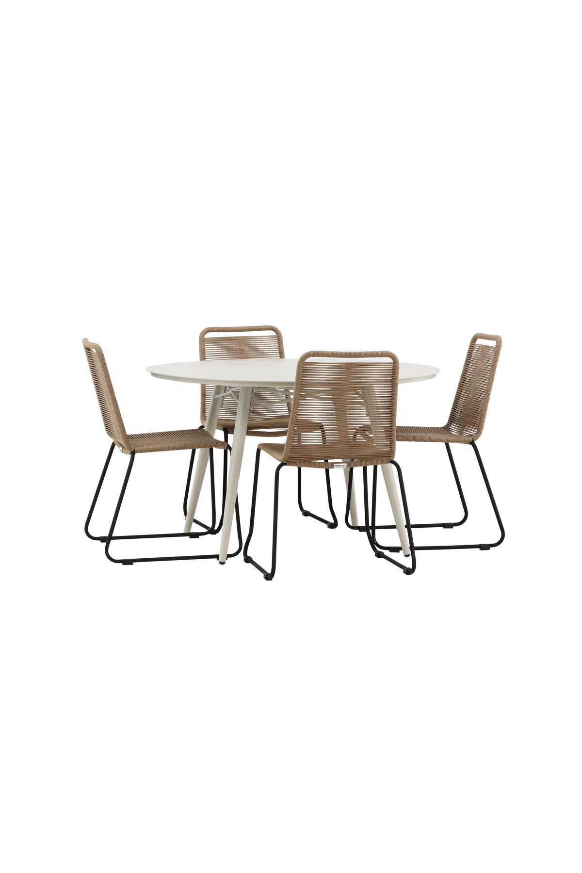 Lina Matbord med Lindos Stolarna – Bord: ⌀120 Stol: 59x86x57