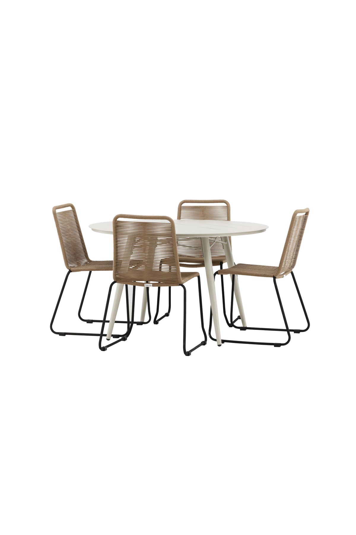 Lina Matbord med Lindos Stolarna – Bord: ⌀120 Stol: 59x86x57
