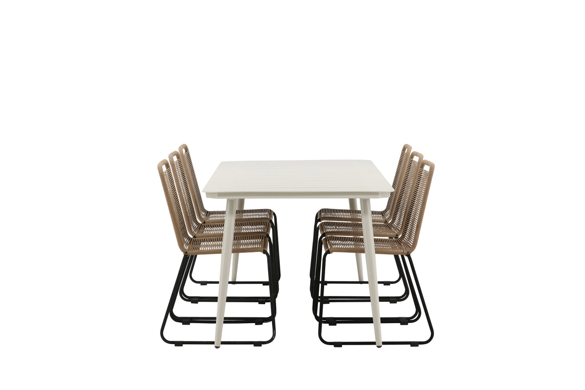 Lina Matbord med Lindos Stolarna – Bord: 75x200x90 Stol: 59x86x57