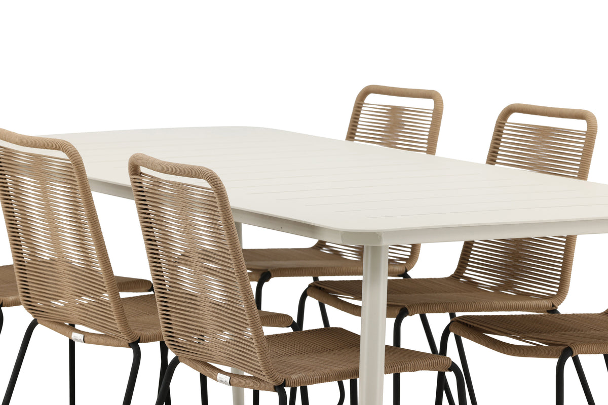 Lina Matbord med Lindos Stolarna – Bord: 75x200x90 Stol: 59x86x57