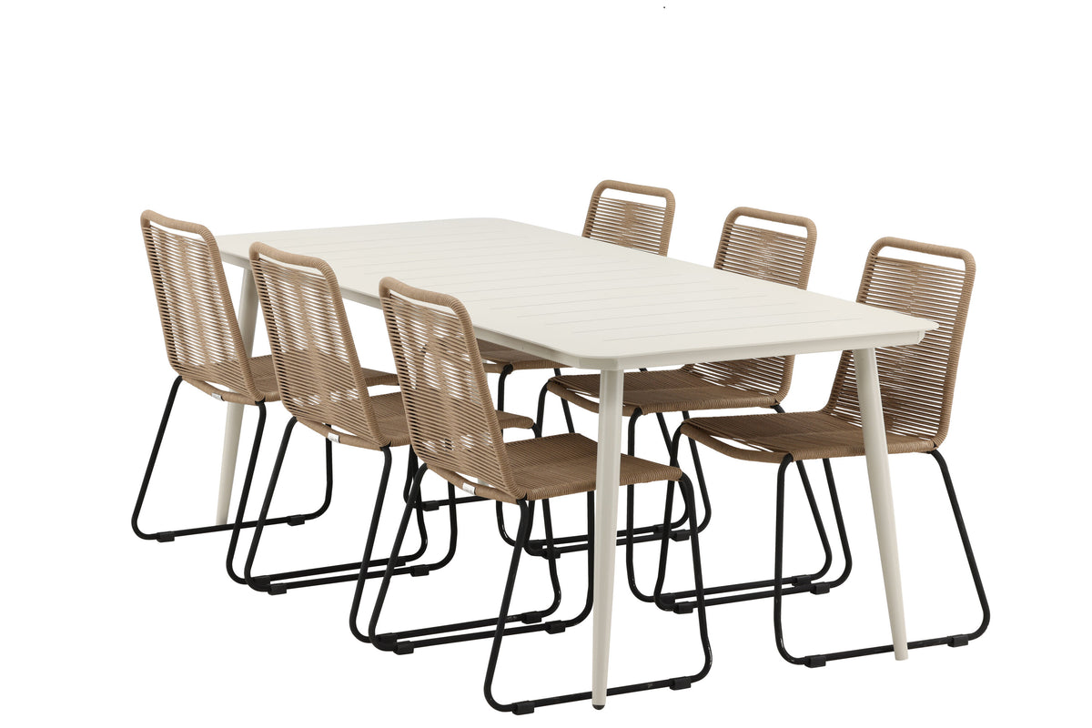 Lina Matbord med Lindos Stolarna – Bord: 75x200x90 Stol: 59x86x57