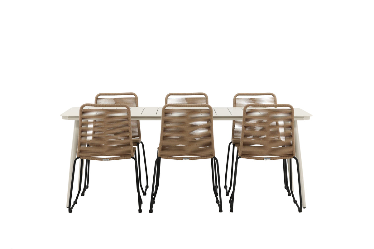 Lina Matbord med Lindos Stolarna – Bord: 75x200x90 Stol: 59x86x57