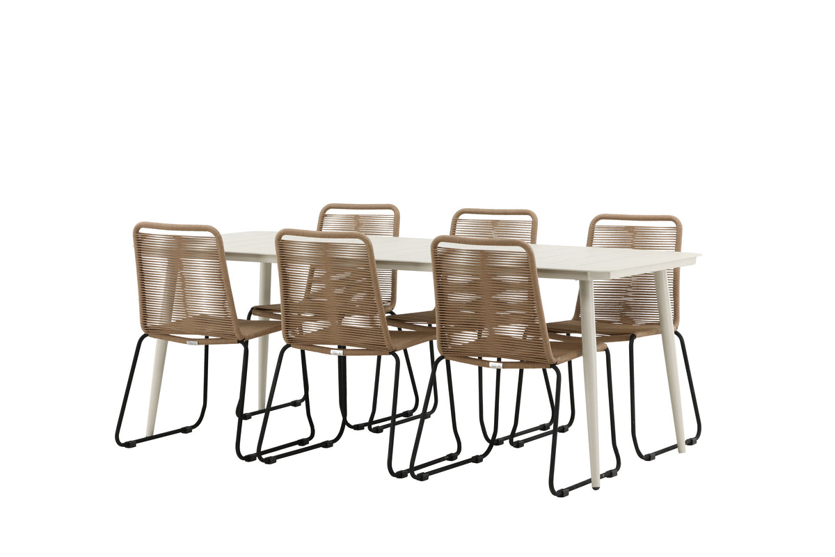Lina Matbord med Lindos Stolarna – Bord: 75x200x90 Stol: 59x86x57