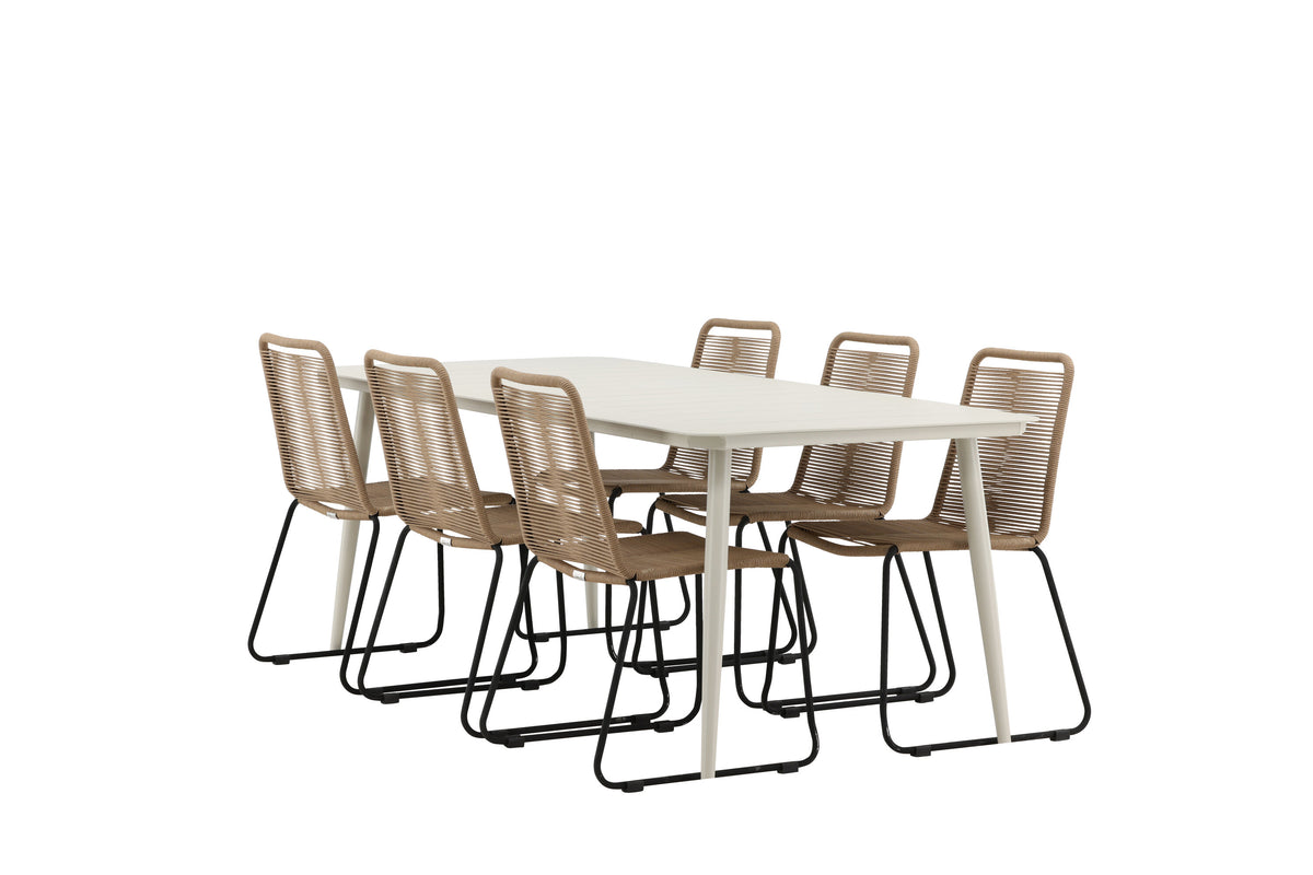 Lina Matbord med Lindos Stolarna – Bord: 75x200x90 Stol: 59x86x57