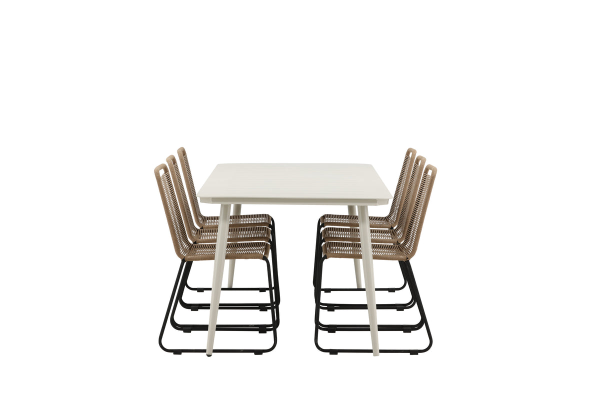 Lina Matbord med Lindos Stolarna – Bord: 75x200x90 Stol: 59x86x57