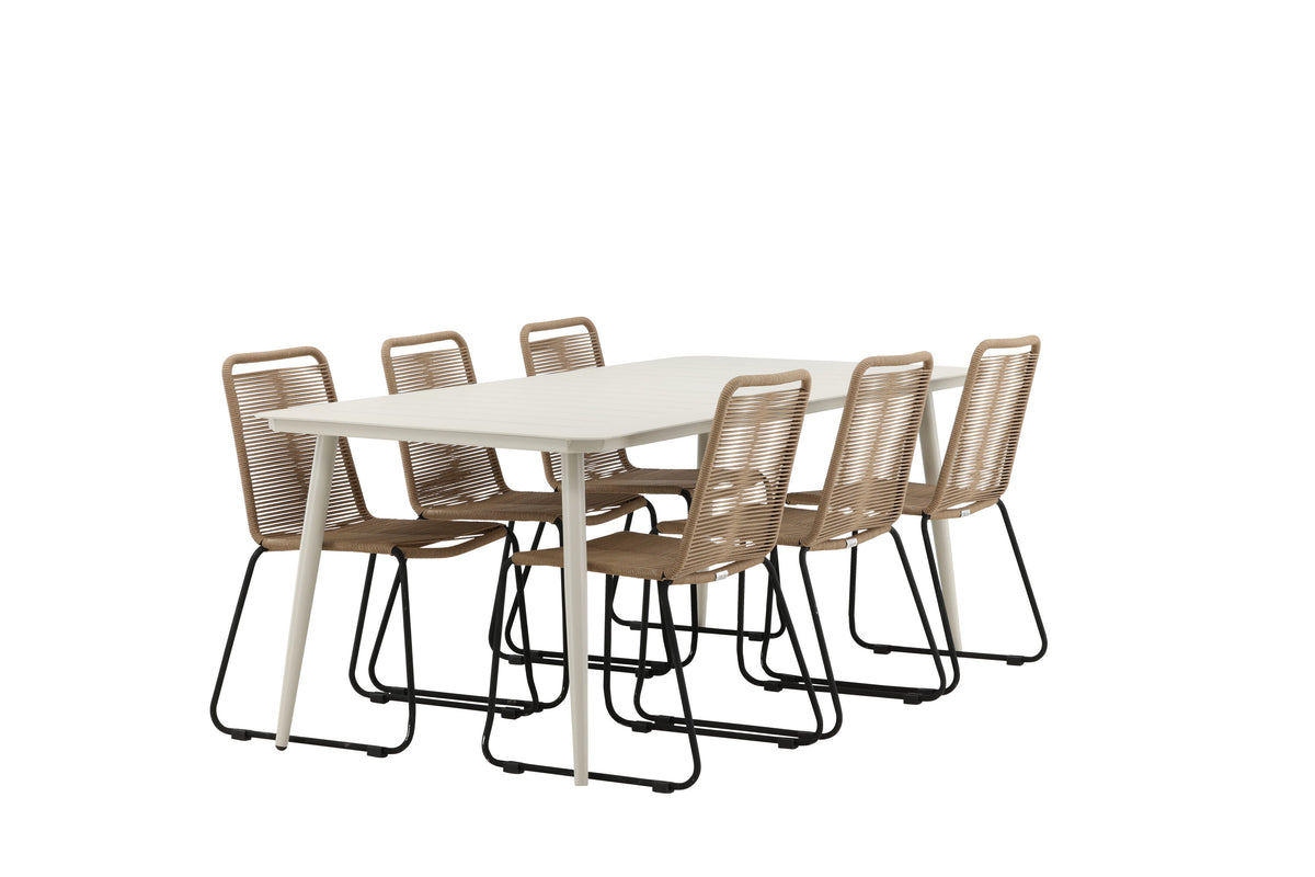 Lina Matbord med Lindos Stolarna – Bord: 75x200x90 Stol: 59x86x57