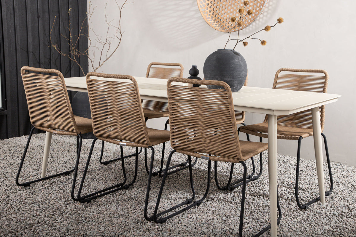 Lina Matbord med Lindos Stolarna – Bord: 75x200x90 Stol: 59x86x57