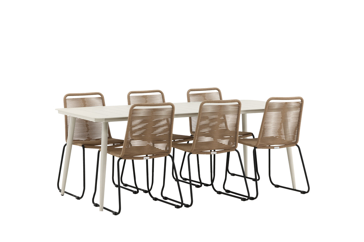 Lina Matbord med Lindos Stolarna – Bord: 75x200x90 Stol: 59x86x57