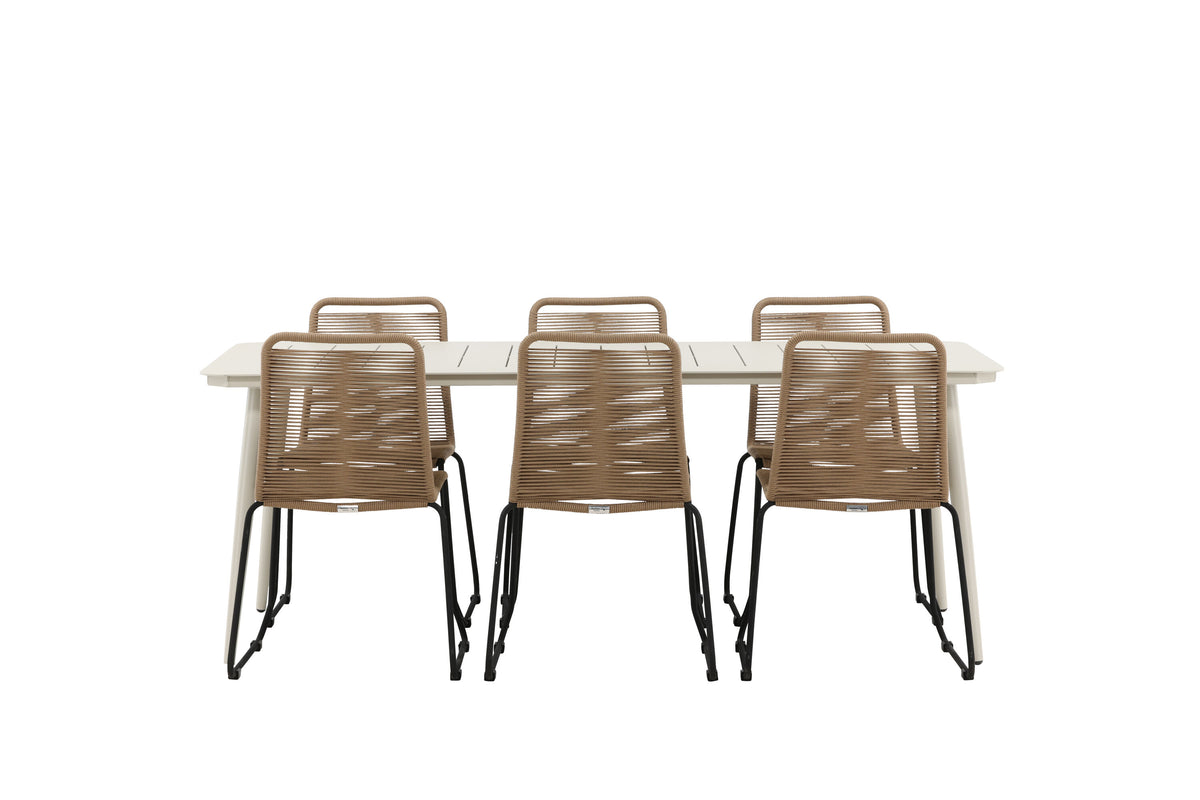 Lina Matbord med Lindos Stolarna – Bord: 75x200x90 Stol: 59x86x57