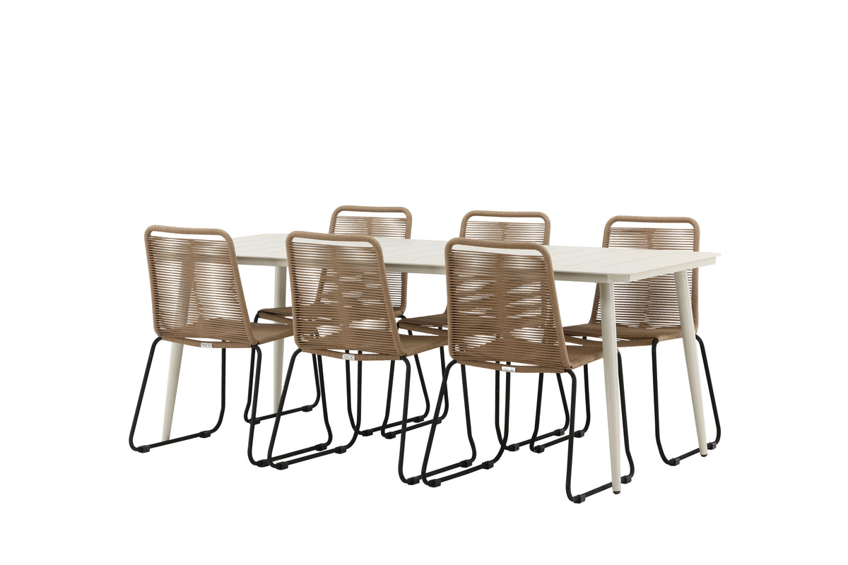 Lina Matbord med Lindos Stolarna – Bord: 75x200x90 Stol: 59x86x57