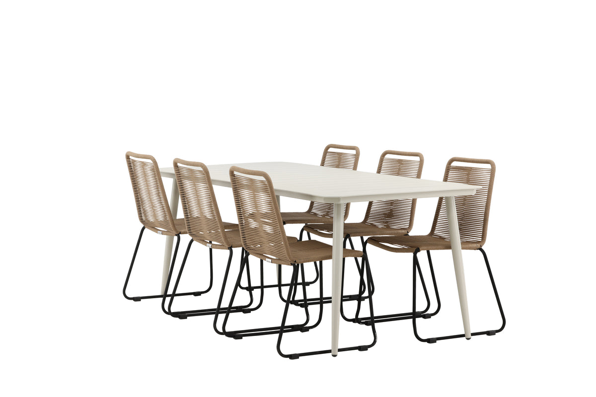 Lina Matbord med Lindos Stolarna – Bord: 75x200x90 Stol: 59x86x57