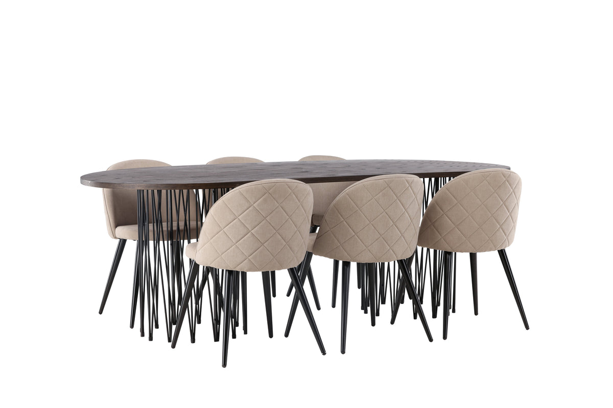 Stone Matbord med Velvet Stolarna – Bord: 74x220x100 Stol: 57x76,5x50