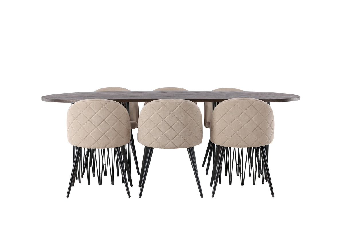 Stone Matbord med Velvet Stolarna – Bord: 74x220x100 Stol: 57x76,5x50