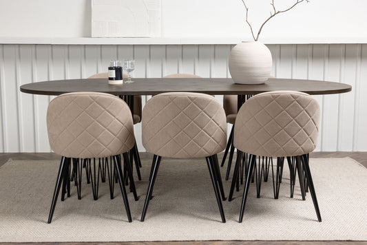 Stone Matbord med Velvet Stolarna – Bord: 74x220x100 Stol: 57x76,5x50