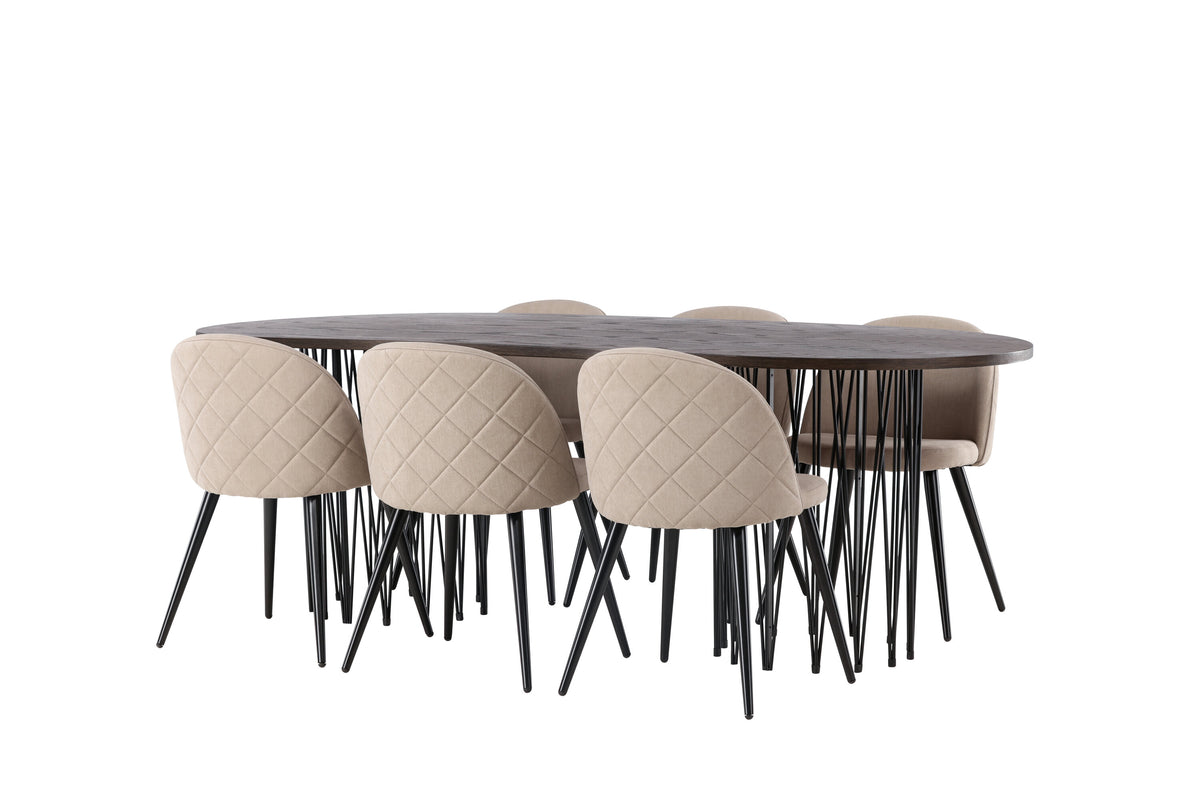 Stone Matbord med Velvet Stolarna – Bord: 74x220x100 Stol: 57x76,5x50