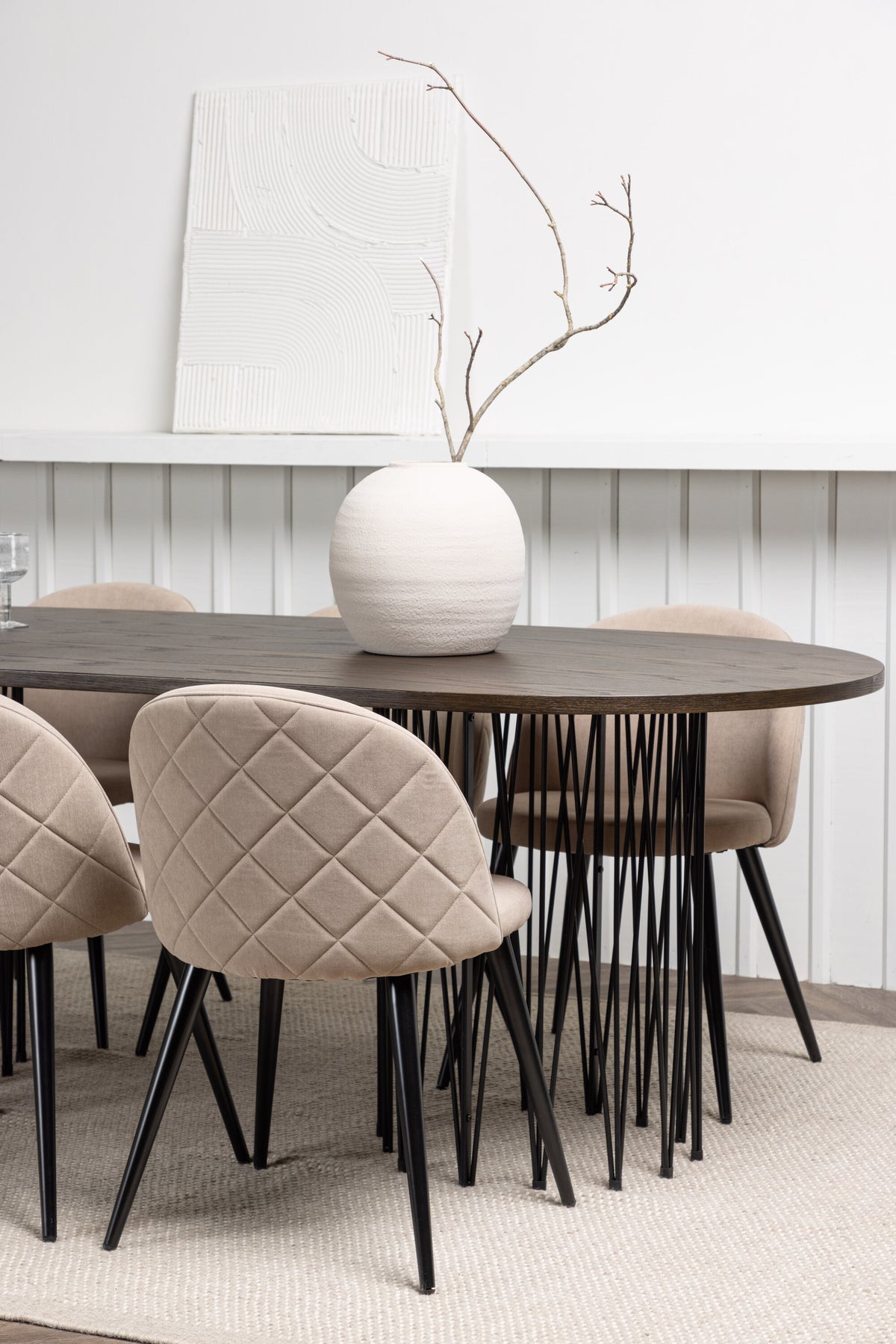 Stone Matbord med Velvet Stolarna – Bord: 74x220x100 Stol: 57x76,5x50