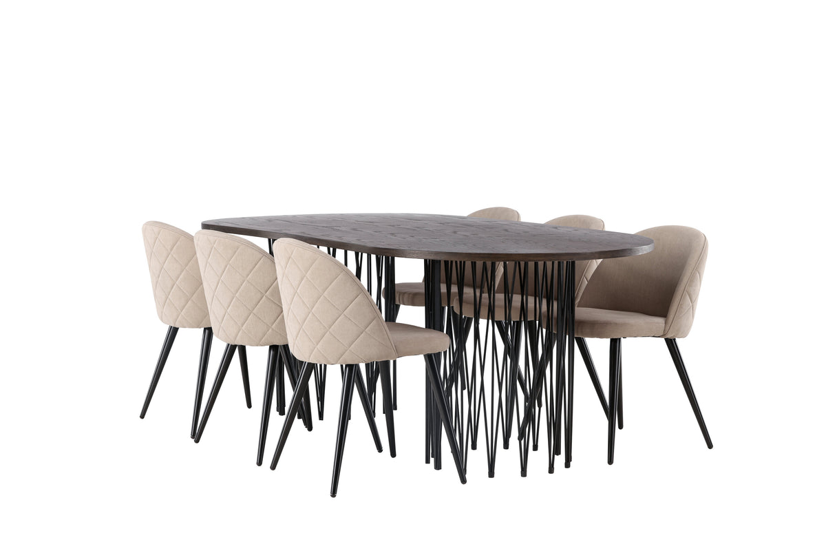 Stone Matbord med Velvet Stolarna – Bord: 74x220x100 Stol: 57x76,5x50