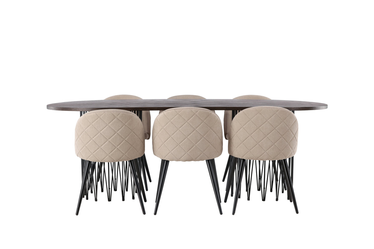 Stone Matbord med Velvet Stolarna – Bord: 74x220x100 Stol: 57x76,5x50