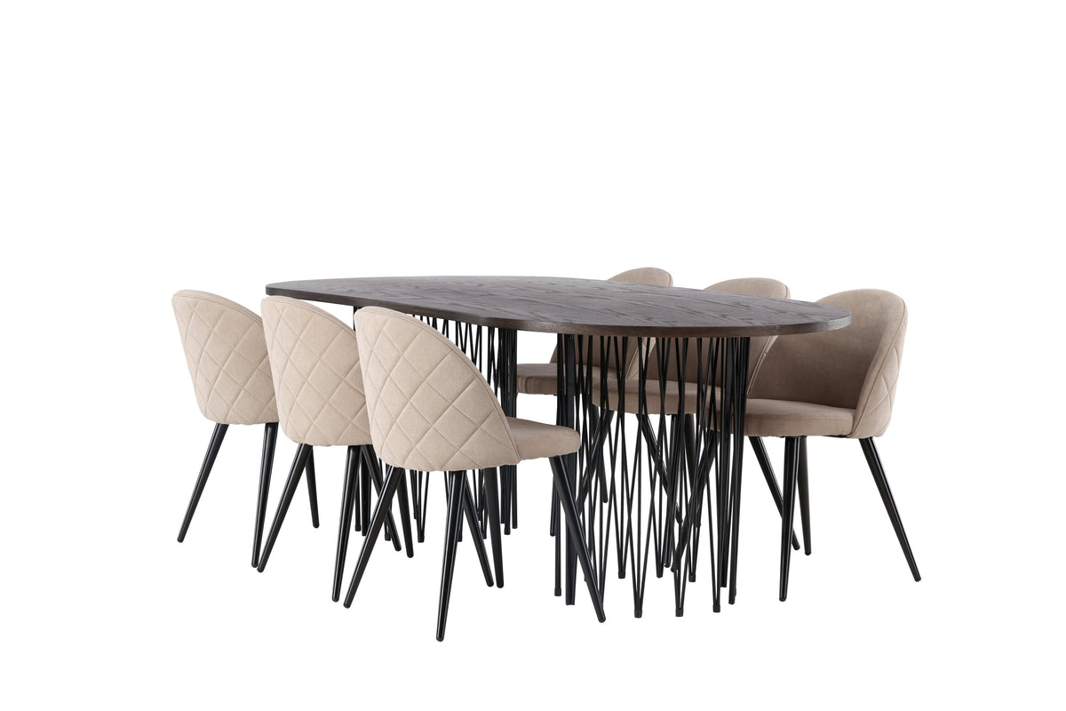 Stone Matbord med Velvet Stolarna – Bord: 74x220x100 Stol: 57x76,5x50