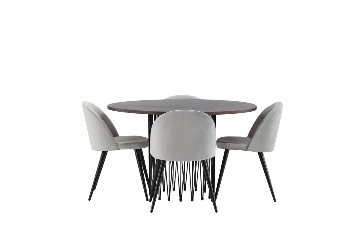 Stone Matbord med Velvet Stolarna – Bord: ⌀120 Stol: 57x76,5x50