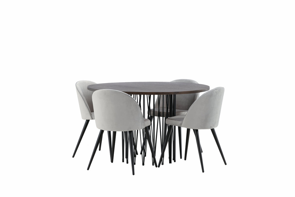 Stone Matbord med Velvet Stolarna – Bord: ⌀120 Stol: 57x76,5x50
