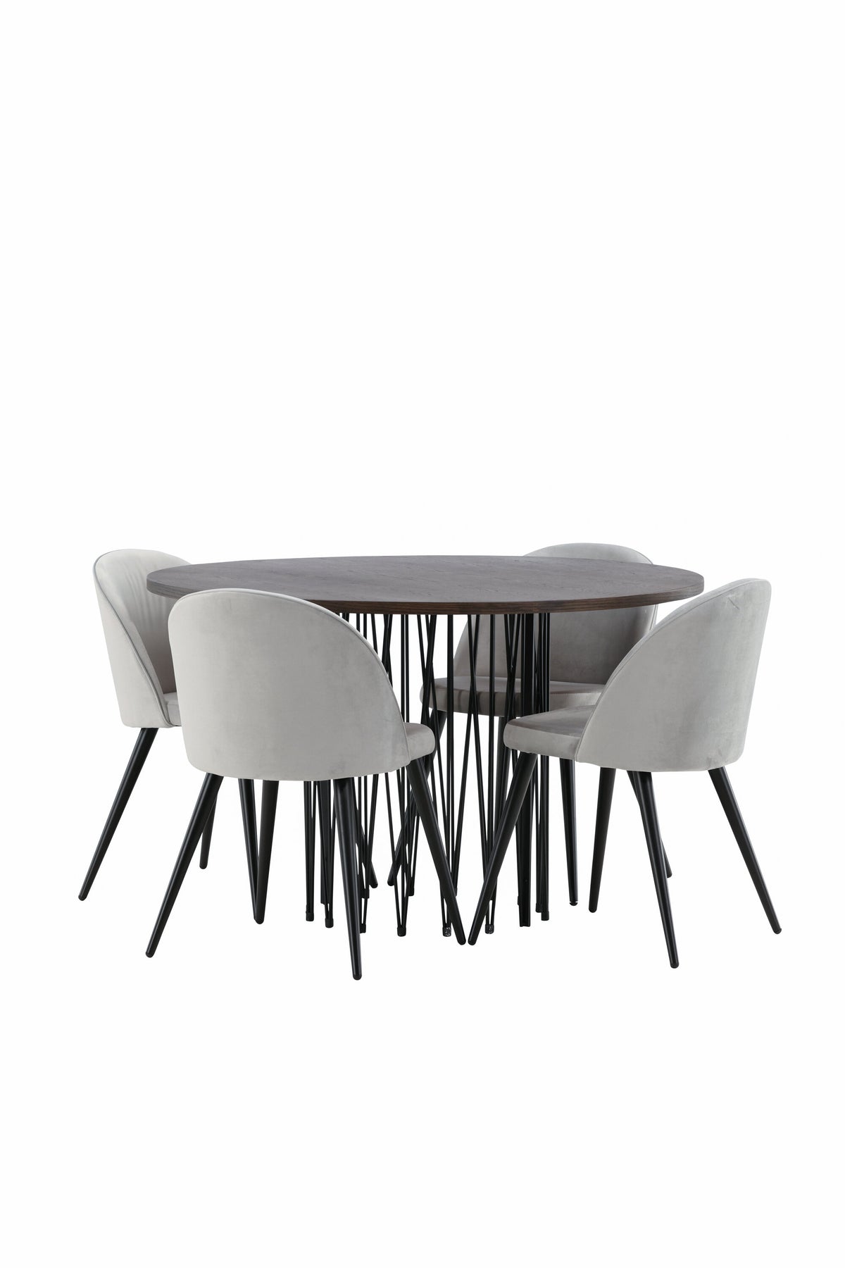 Stone Matbord med Velvet Stolarna – Bord: ⌀120 Stol: 57x76,5x50