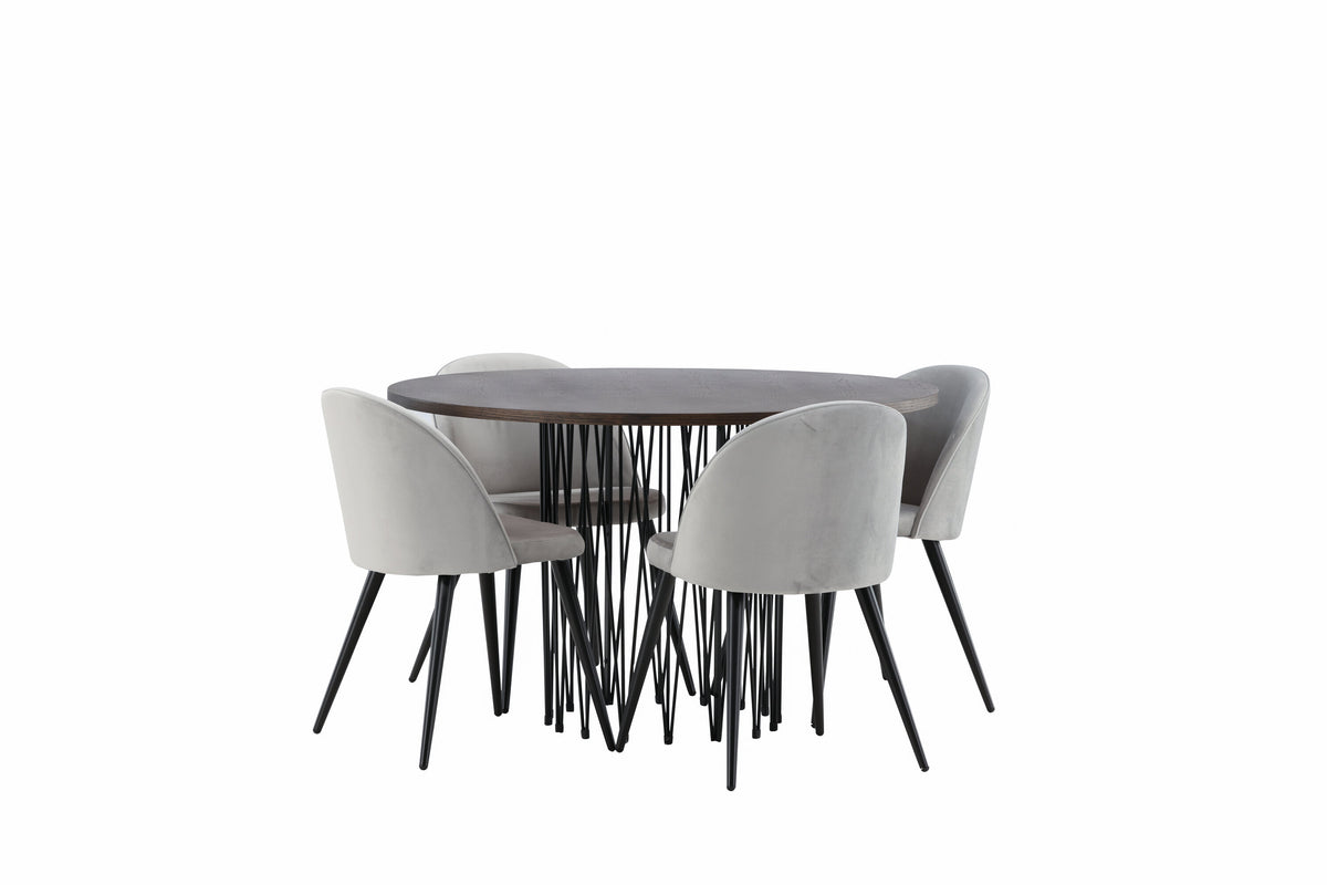 Stone Matbord med Velvet Stolarna – Bord: ⌀120 Stol: 57x76,5x50