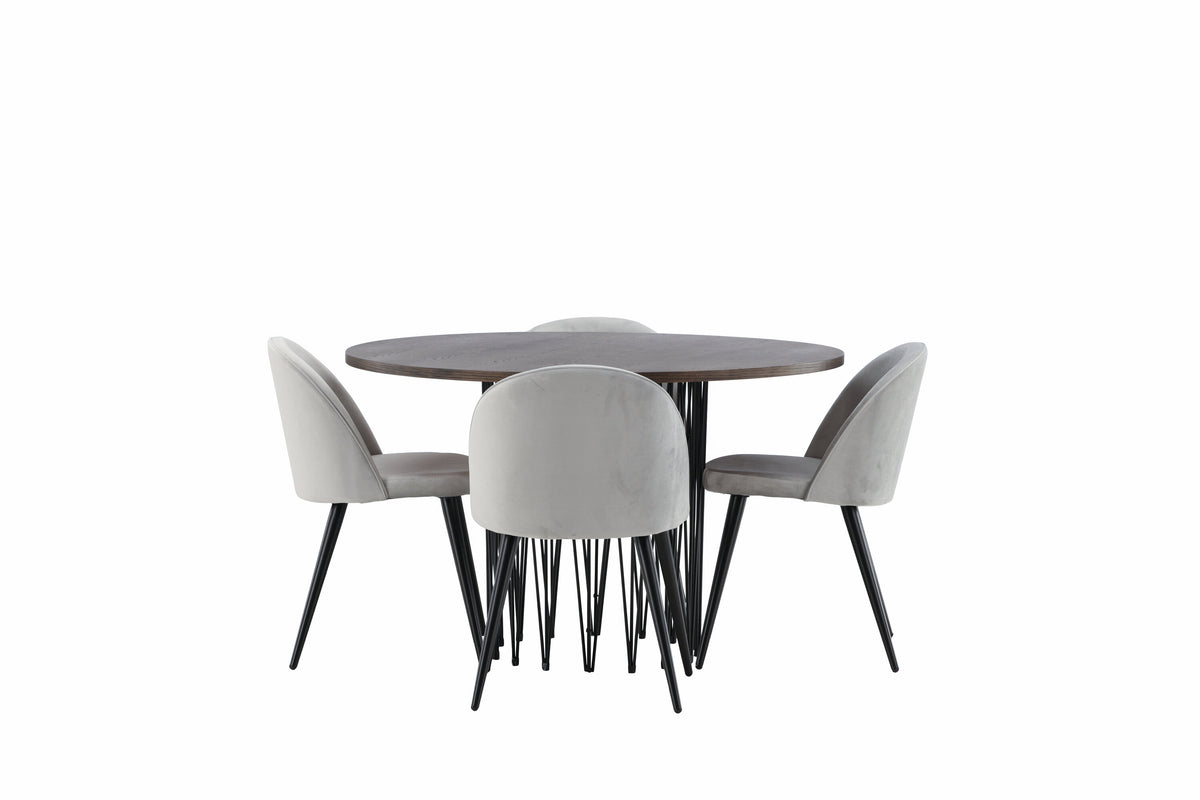 Stone Matbord med Velvet Stolarna – Bord: ⌀120 Stol: 57x76,5x50