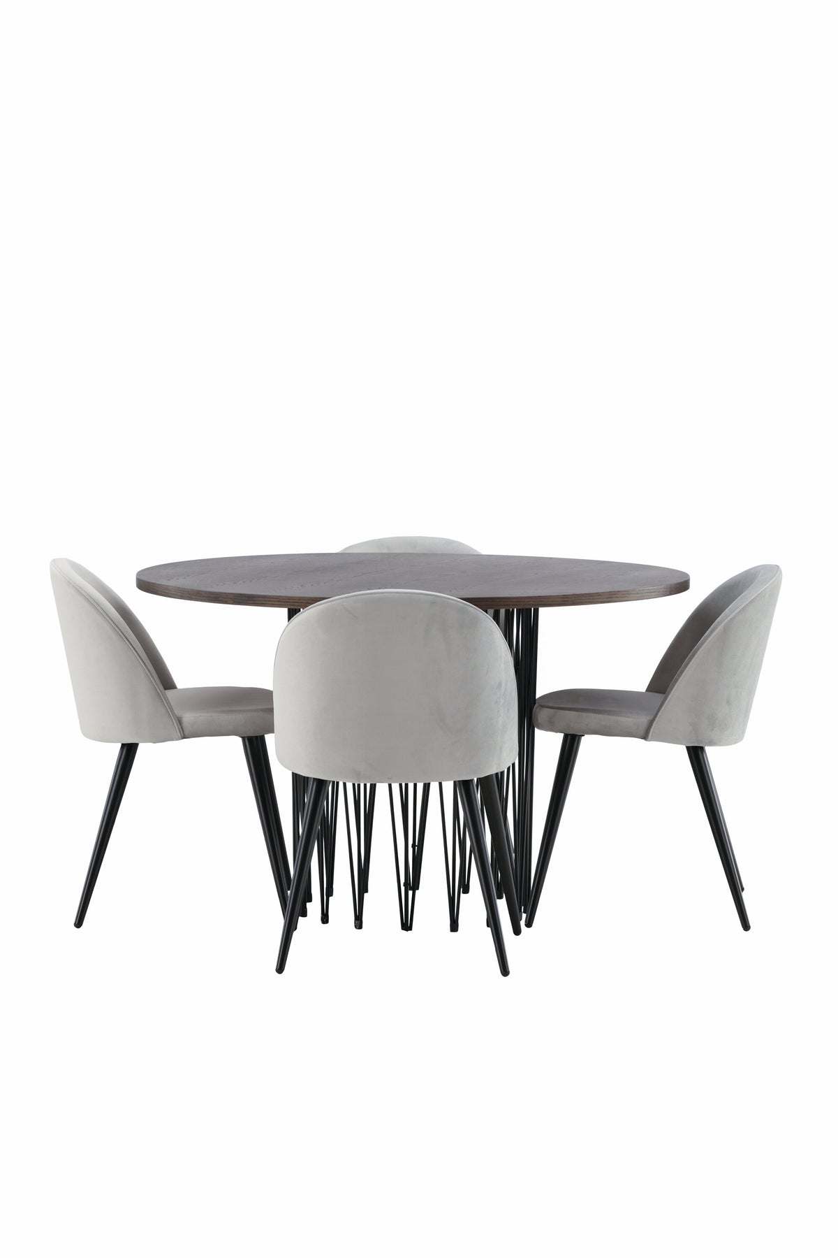 Stone Matbord med Velvet Stolarna – Bord: ⌀120 Stol: 57x76,5x50
