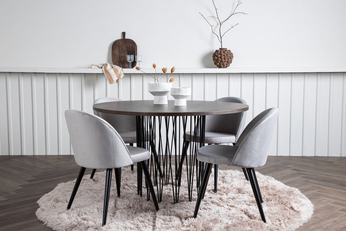 Stone Matbord med Velvet Stolarna – Bord: ⌀120 Stol: 57x76,5x50