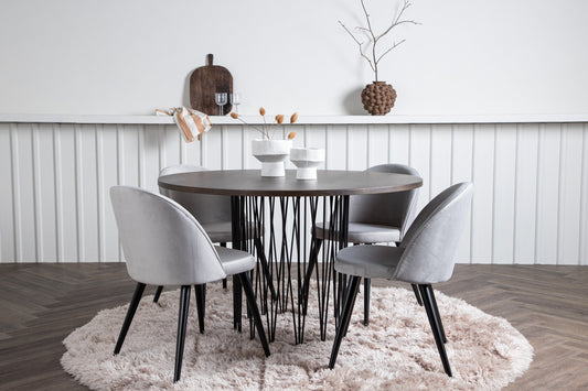 Stone Matbord med Velvet Stolarna – Bord: ⌀120 Stol: 57x76,5x50