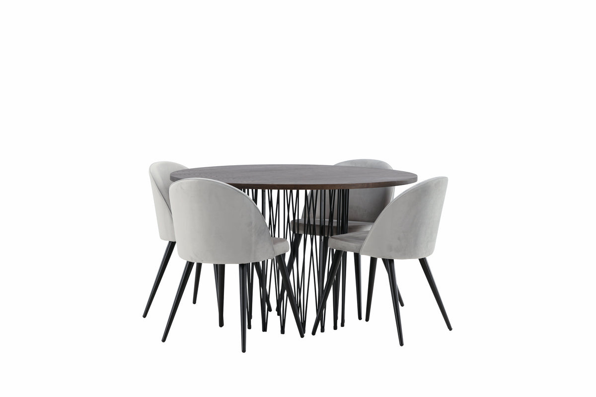 Stone Matbord med Velvet Stolarna – Bord: ⌀120 Stol: 57x76,5x50