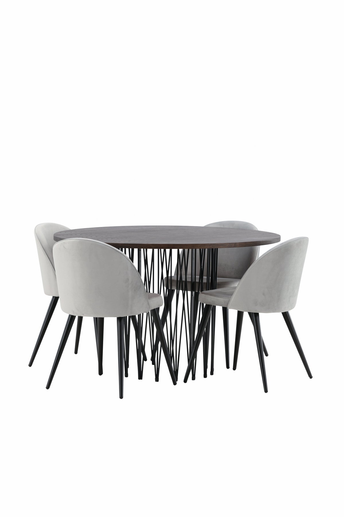 Stone Matbord med Velvet Stolarna – Bord: ⌀120 Stol: 57x76,5x50