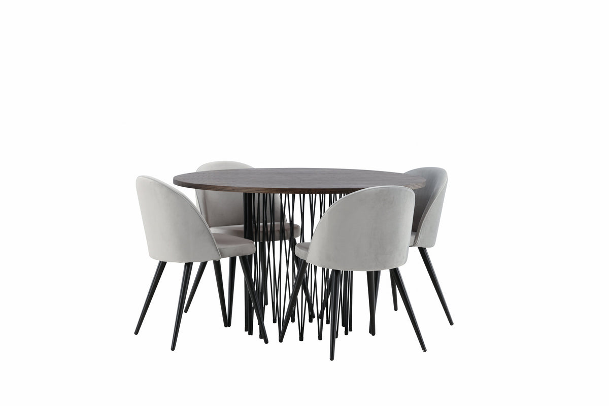Stone Matbord med Velvet Stolarna – Bord: ⌀120 Stol: 57x76,5x50
