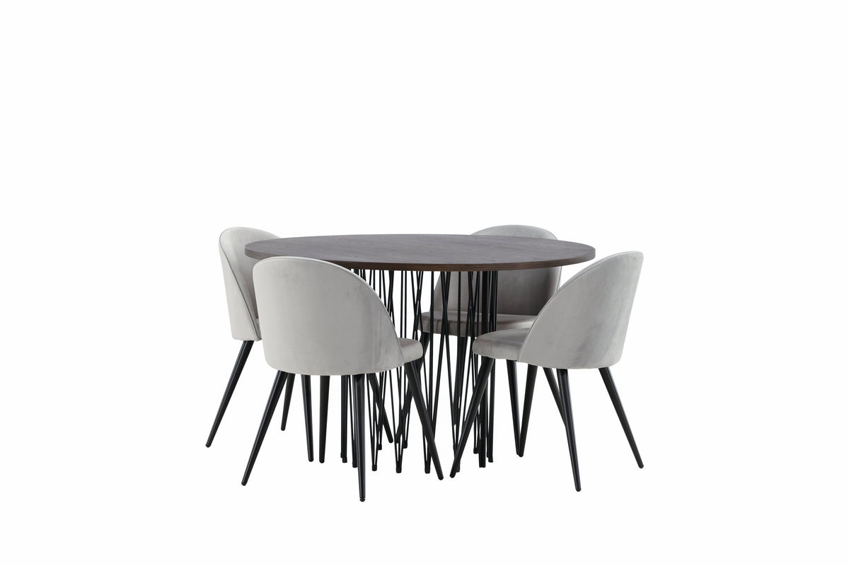 Stone Matbord med Velvet Stolarna – Bord: ⌀120 Stol: 57x76,5x50