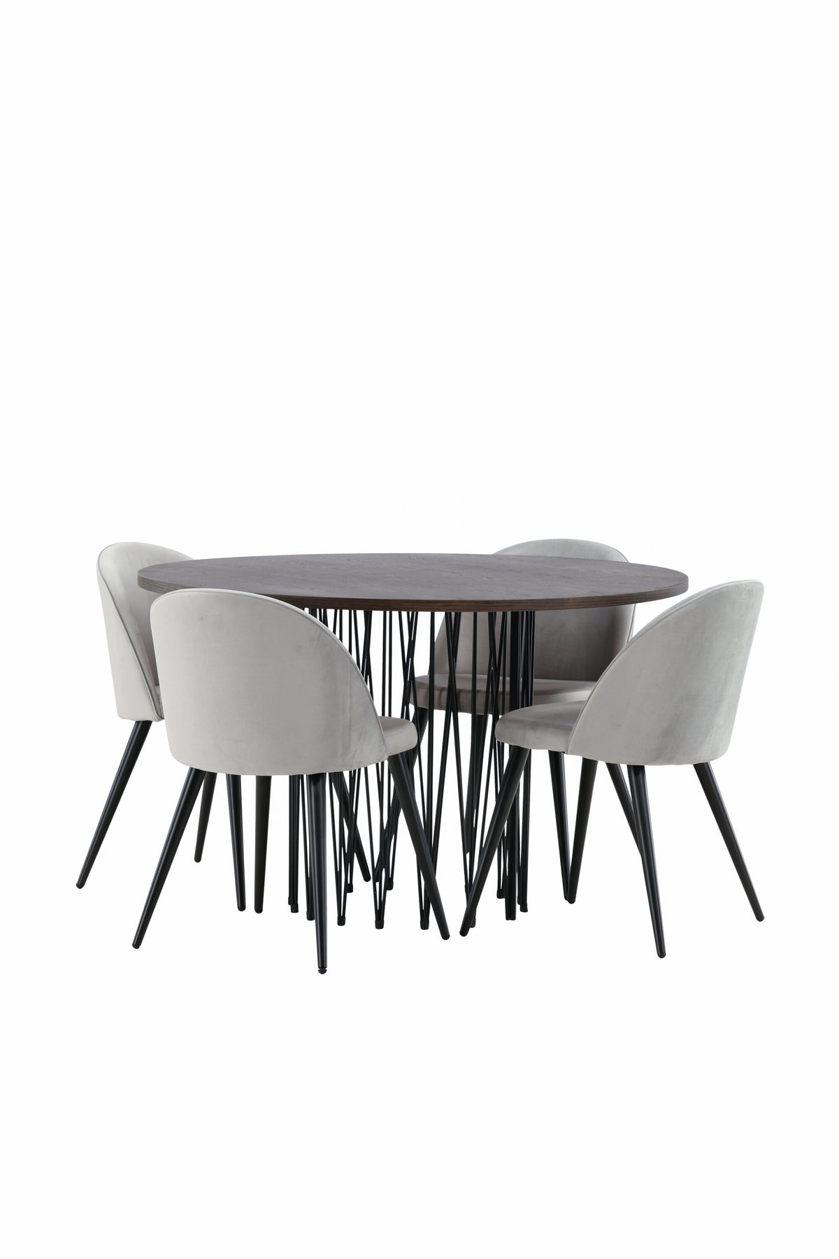 Stone Matbord med Velvet Stolarna – Bord: ⌀120 Stol: 57x76,5x50