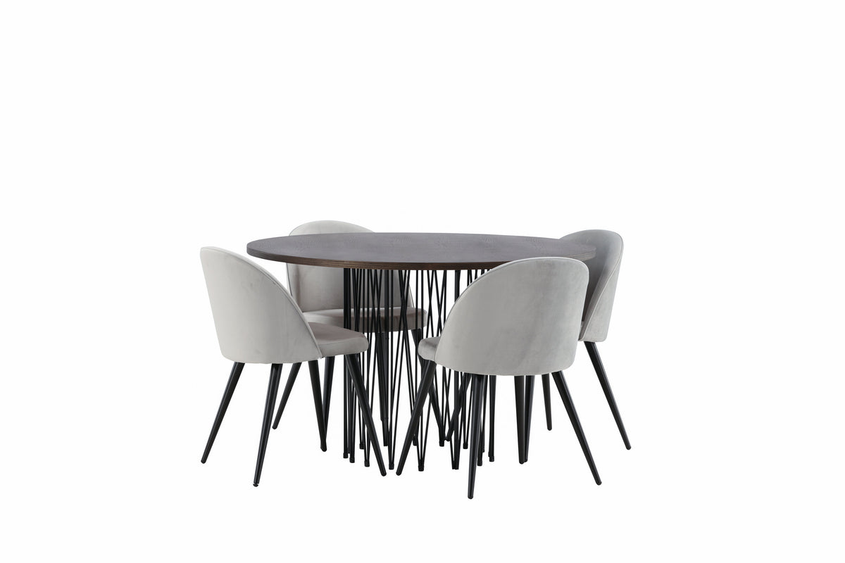 Stone Matbord med Velvet Stolarna – Bord: ⌀120 Stol: 57x76,5x50