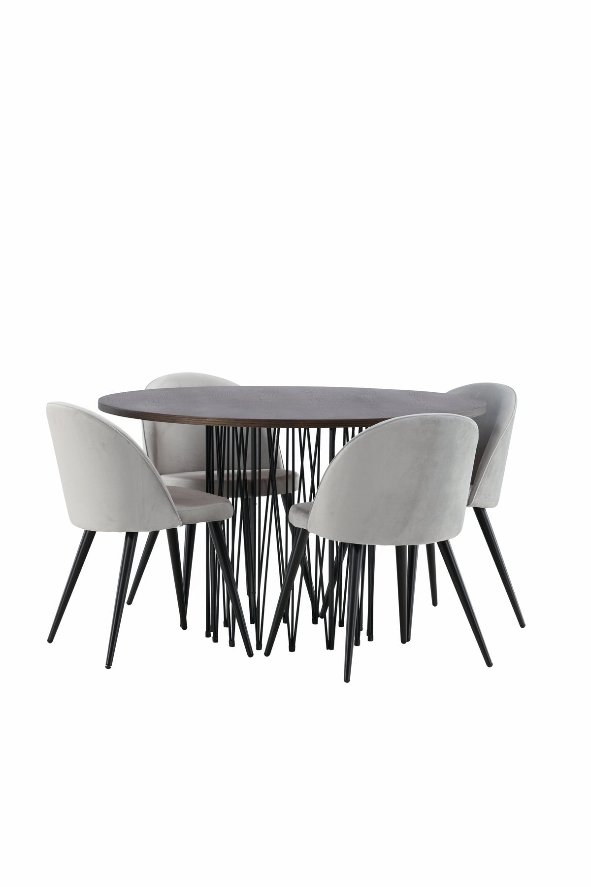 Stone Matbord med Velvet Stolarna – Bord: ⌀120 Stol: 57x76,5x50