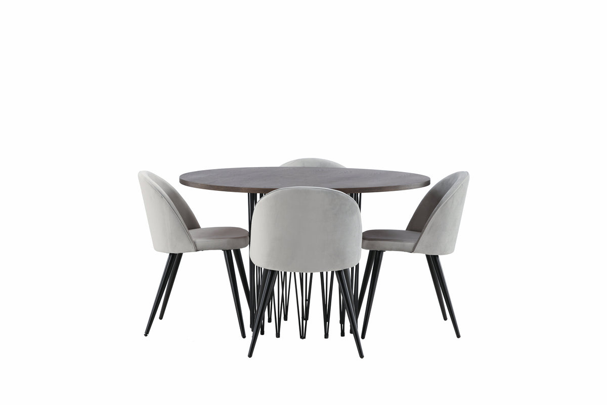 Stone Matbord med Velvet Stolarna – Bord: ⌀120 Stol: 57x76,5x50