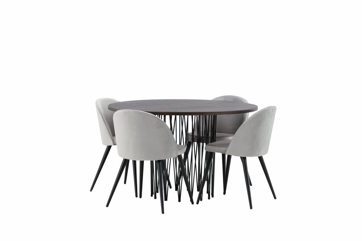 Stone Matbord med Velvet Stolarna – Bord: ⌀120 Stol: 57x76,5x50